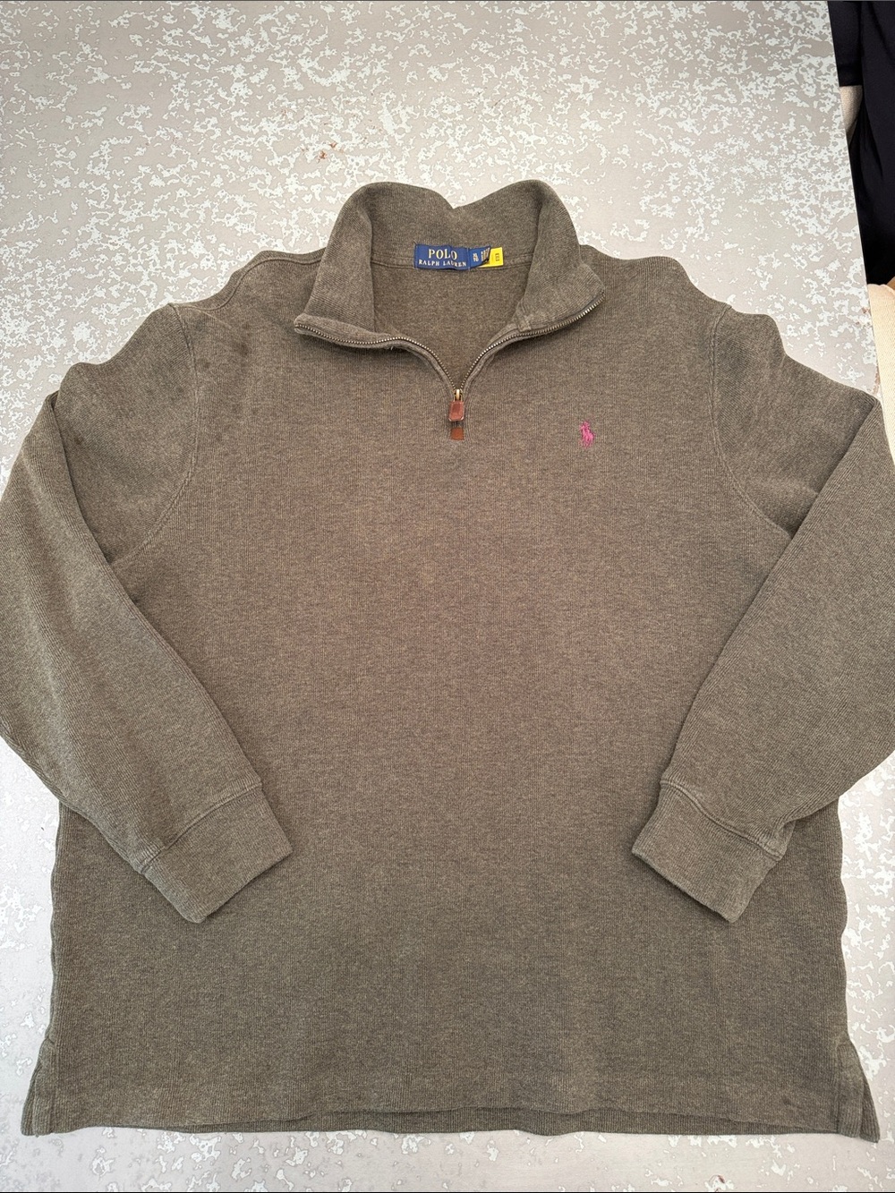Polo by Ralph Lauren Olive Quarter-Zip Sweater with Pink Pony Accent